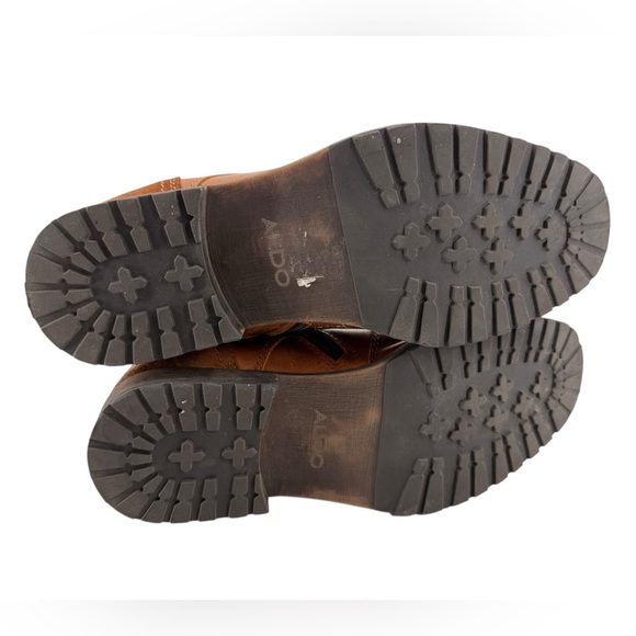 Aldo Mens Lace Up Boots Cognac Brown Leather Size 10 Side Zip Steampunk - Picture 3 of 4